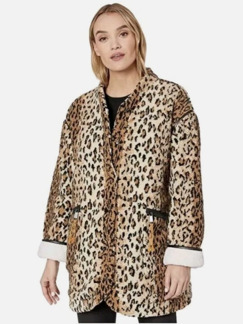 Blank NYC Jacket Coat Medium Leopard Print Fleece Animal Faux Sherpa Reversible